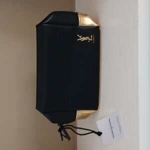 Yves Saint Laurent Beaute ysl black gold Makeup Cosmetic Bag Pouch clutch.